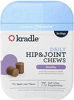 Kradle Daily Calming Hip & Joint Chews - Mobility & Comfort Chews & Stress-Relief Support for Dogs - Soft Calming Chews with Soothing Ingredients - for All Dog Breed & Sizes - 75 Count Jar