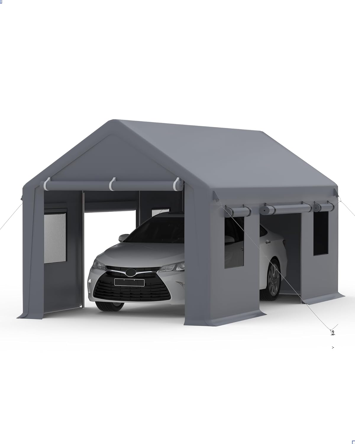 GAOMON 10' X 20' Heavy Duty Carport, Portable Garage with Front & Rear Doors,4 Windows, Reinforced Steel Poles & 180 g PE Waterproof Canopy, for Pickup Truck, and Boat, Silver Gray