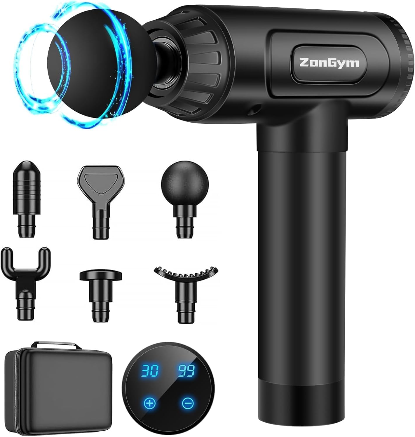 ZonGym Massage Gun Deep Tissue, Percussion Muscle Massager, Quiet Hand Massager for Muscle Neck Back Shoulder Pain Relief, LCD Touch Screen with 6 Heads