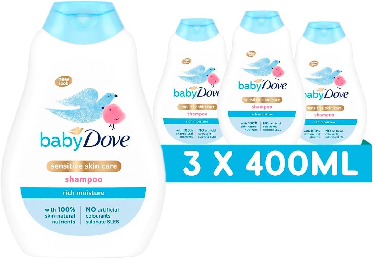 Baby Dove Rich Moisture Shampoo - Soothing & Gentle for Newborns & Infants, Tear-Free with Mild Fragrance, Perfect for Sensitive & Dry Scalp, Skin Care Essentials, For Daily Use - 400ml, Pack of 3