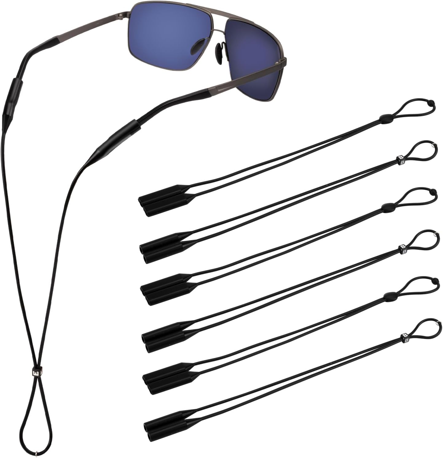 6Pcs Adjustable Glasses Straps Silicone Sport Sunglasses Holder Retainer Cord Around Neck Eyewear Accessories for Men, Women, Black