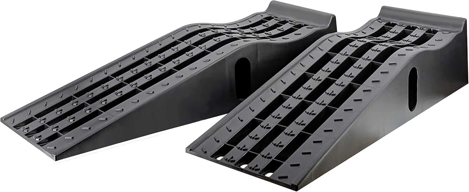 MaxxHaul 50515 6.25" Lift Car Ramps, 2-Pack – 13,000lb GVW, Deep Grooved Surface for Stable Tire Placement, Heavy-Duty, Black