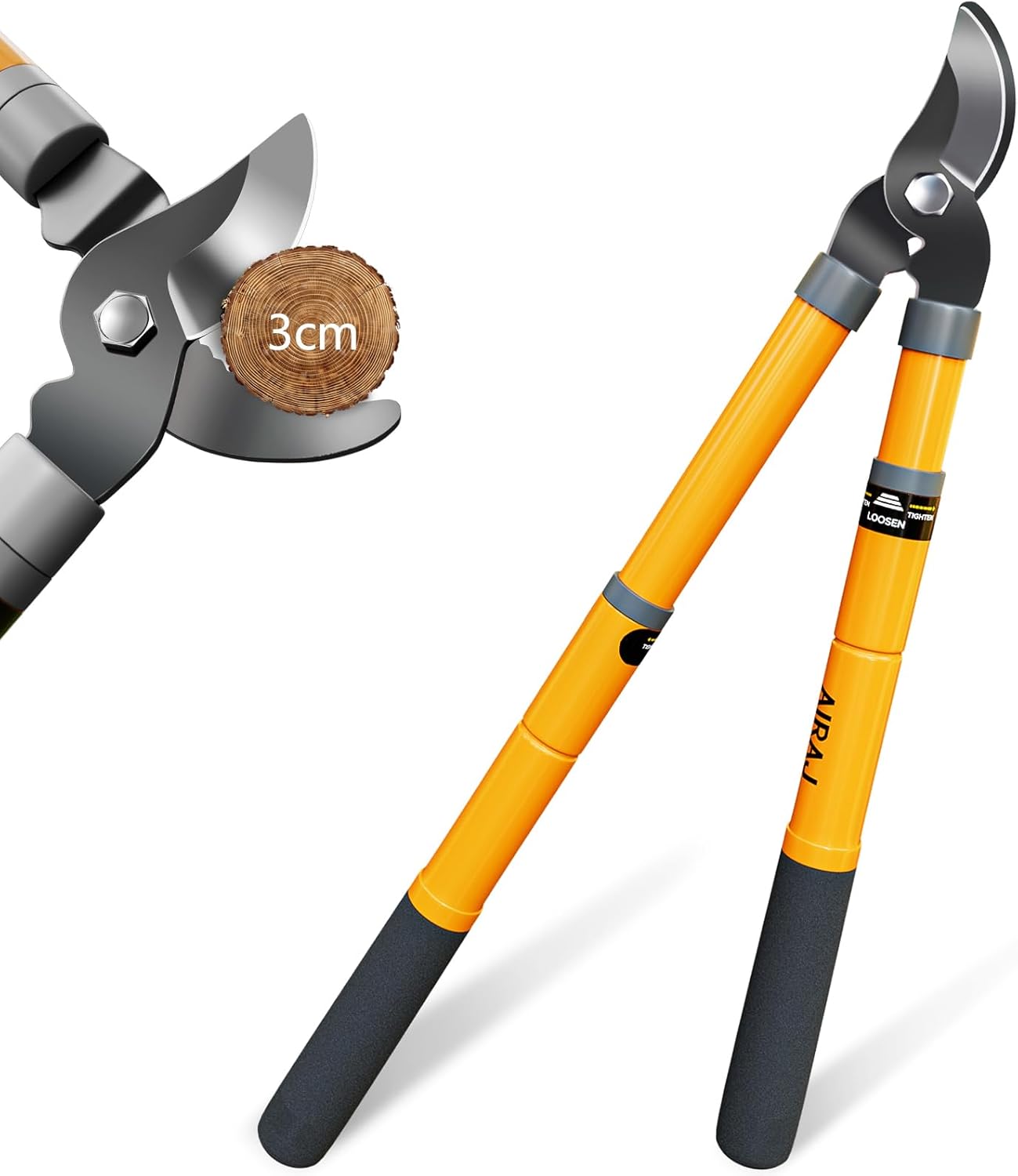 AIRAJ Telescopic Bypass Lopper 42-61cm, Labour-Saving Lopper with Sharp Blades, Extendable Handles with Protective Coating, Garden Tree Trimmer for Pruning Dry and Wet Branches