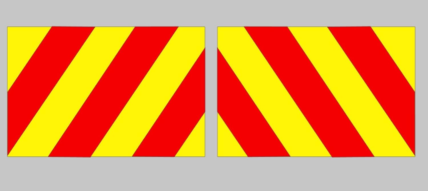 Magnetic Chevron Red Dayglow Yellow MAGNET Sign Trailer Highway Construction Matching Pair 300x200mm