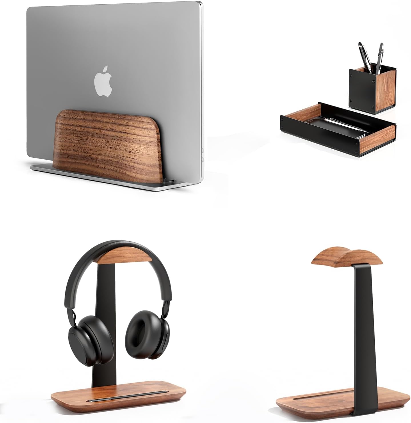 UPERGO Wooden Vertical Laptop Stand, Desk Tray and Headphone Stand