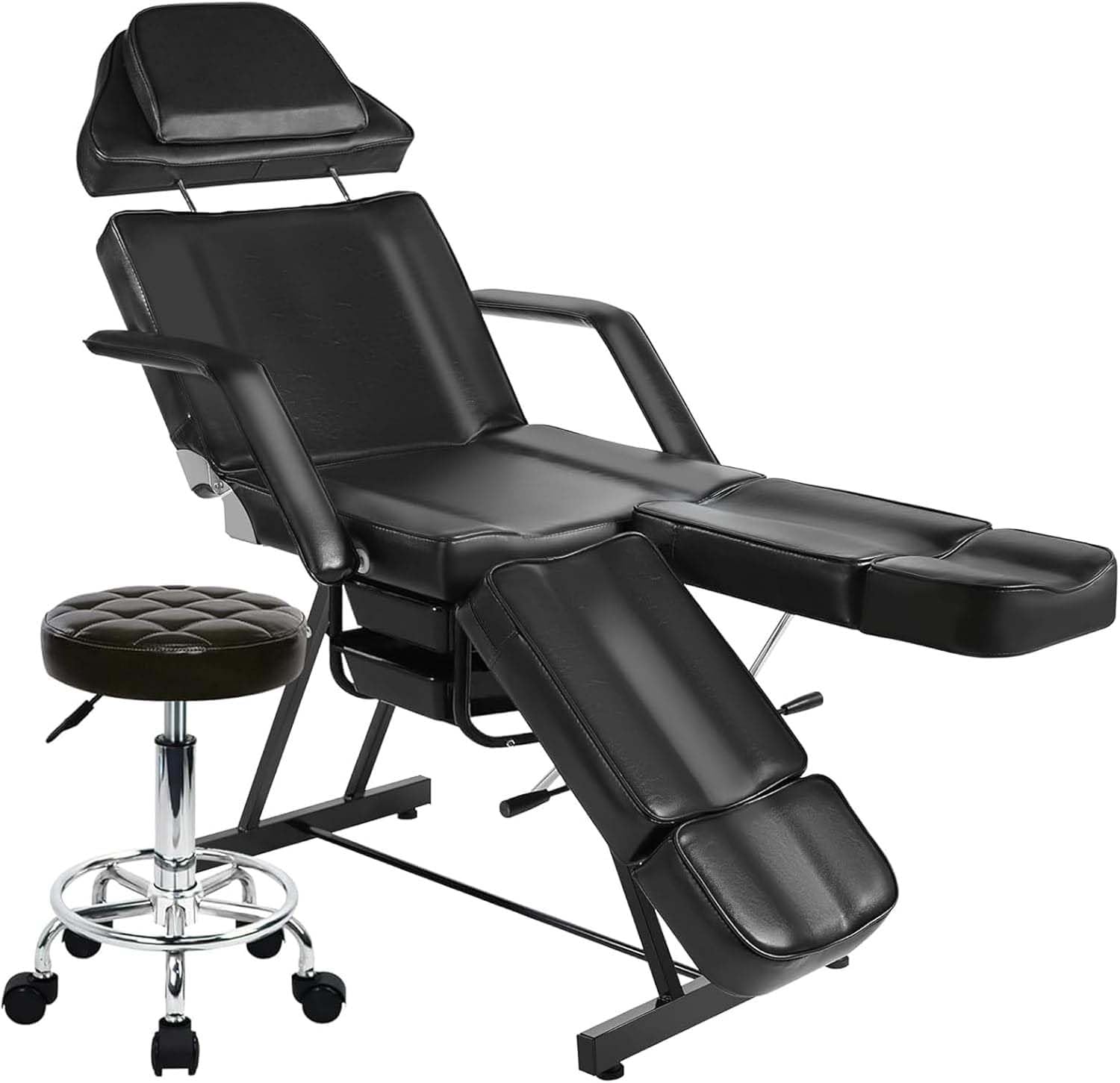 Black Lash Bed with Split Legs, Tattoo Chair for Client with Stool, Tattoo Table Bed Chair for Eyelash Extensions, Professional Adjustable Headrest Salon Spa Equipment Beauty