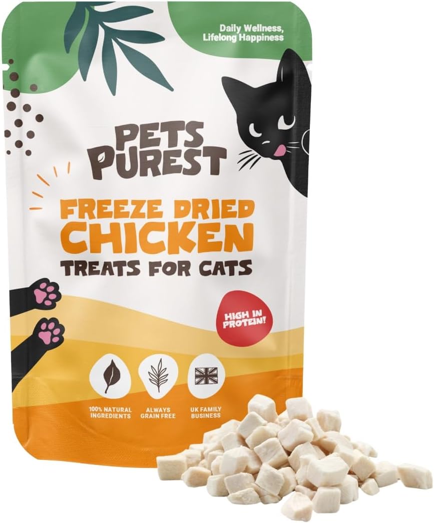 Pets Purest Cat Treats, 100% Chicken Freeze Dried Cat Treats, High Protein - Low Fat Treat for Cats & Kittens 50g