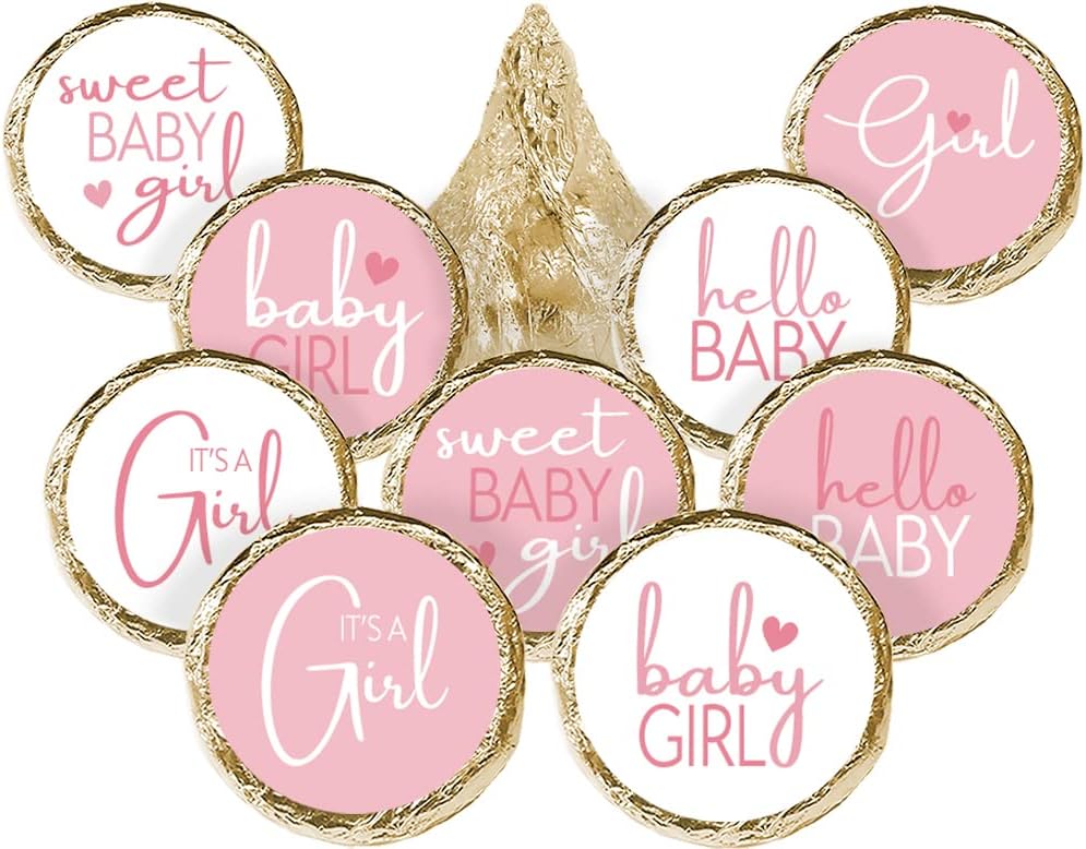 Pink It's a Girl Baby Shower Chocolate Kisses Party Favor Candy Stickers - Sweet Baby Girl - 180 Count