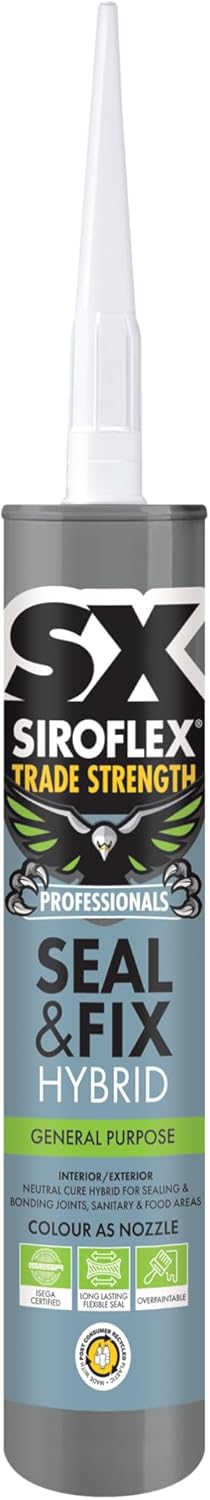 Siroflex SX Trade Strength Seal and Fix, A Universal Adhesive and Sealant Based on Hybrid Technology for Both Interior and Exterior Applications, Size 290ml, Colour White