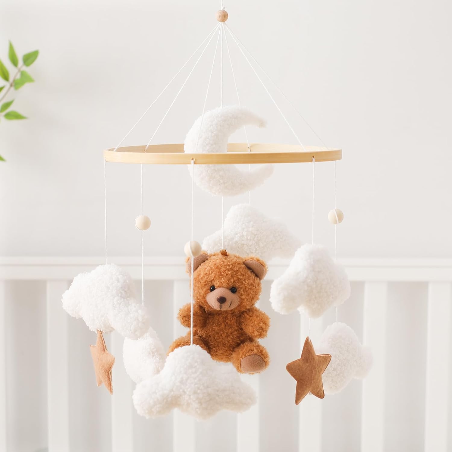 Baby Mobile for Crib Bear Cloud Crib Mobile Handmade Furry Nursery Mobile Gender Neutral Crib Toy Hanging for Nursery Decor Accessories