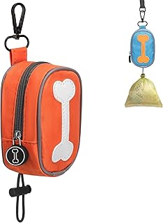 Hands Free Dog Poop Bag Holder for Leash with Big Opening, Dog Poop Bag Holder, Zippered Pouch with Carabiner Hook Waterproof Dog Poop Bag Holder(1 Doggy Bag) (Orange)