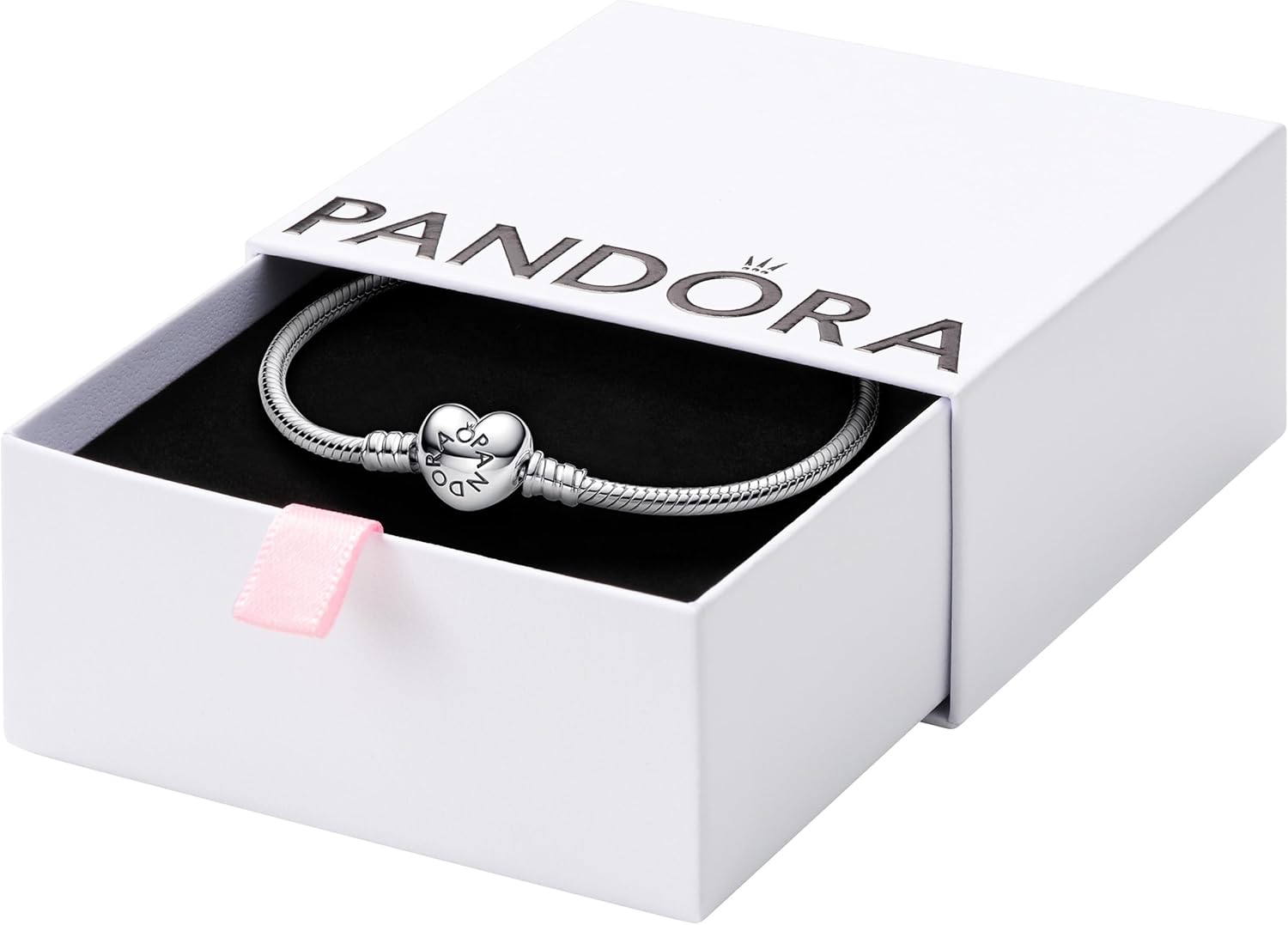PANDORA Moments Heart Clasp Snake Chain Bracelet - Compatible Moments Charms - Gift for Her - Sterling Silver - With Gift Box