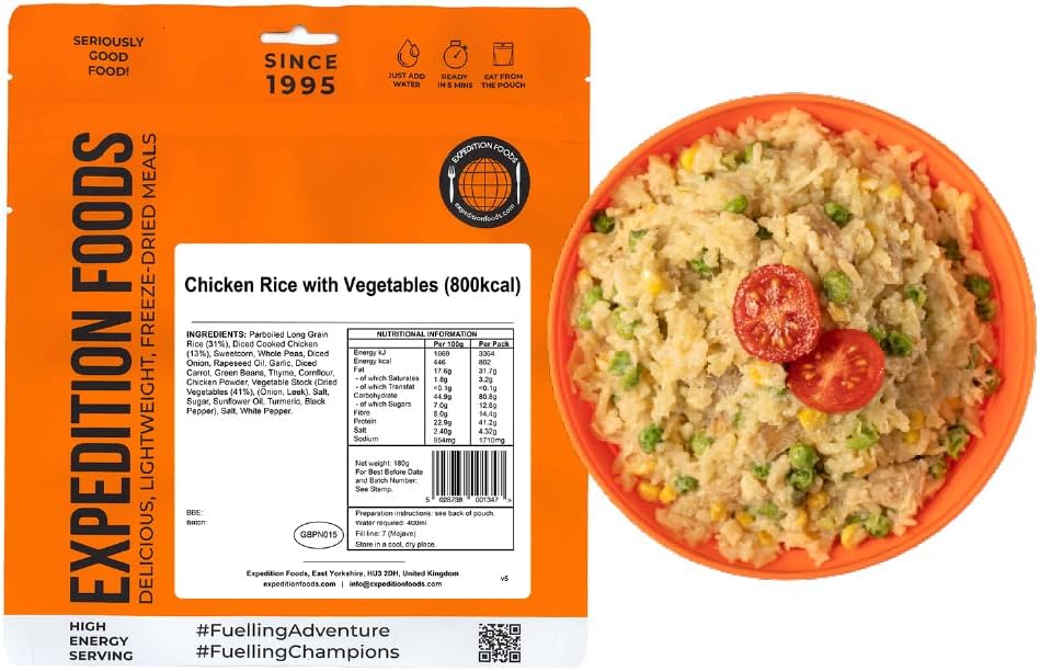 EXPEDITION FOODS Chicken Rice with Vegetables (High Energy Serving / 800kcal) | Freeze-Dried Camping & Hiking Food