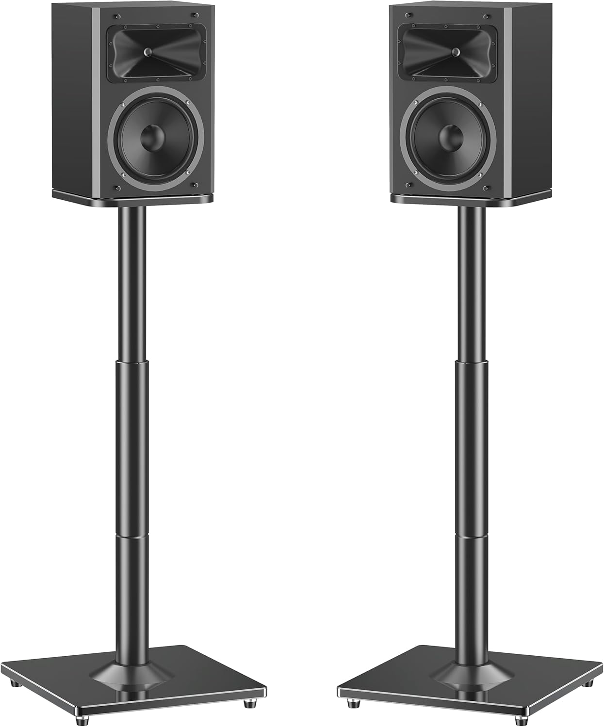 MOUNTUP Universal Speaker Stands Pair 28.3" to 37.4" Height Adjustable Floor Speaker Stands, Holds Bookshelf & Satellite Speaker Large Speaker, Up to 22LBS Cable Concealing 9.8" Plate Black MU9132-L