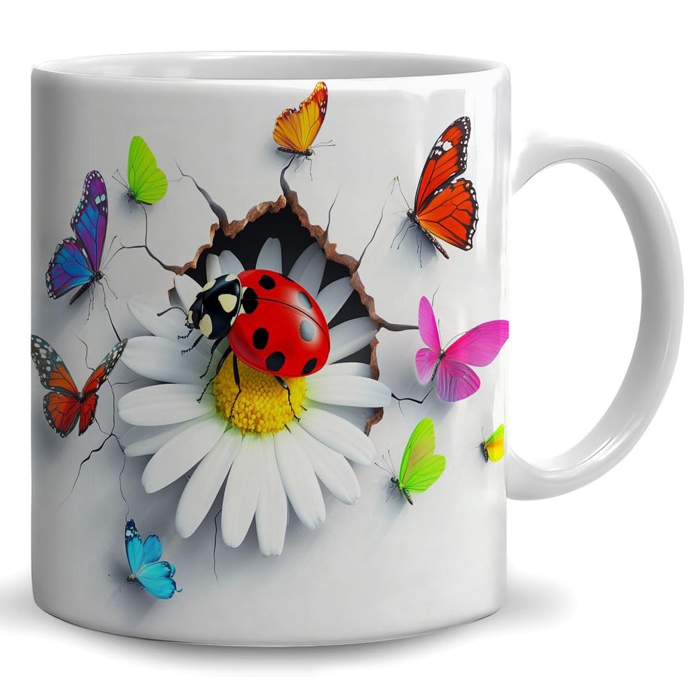 Lady Bug Coffee Mug - Lady Bug Lover Mugs Gifts for Women Men - Birthday, Christmas Gift for Friend Mom Dad Wife Husband - 3D Effect Printed Ceramic Mug (11oz)