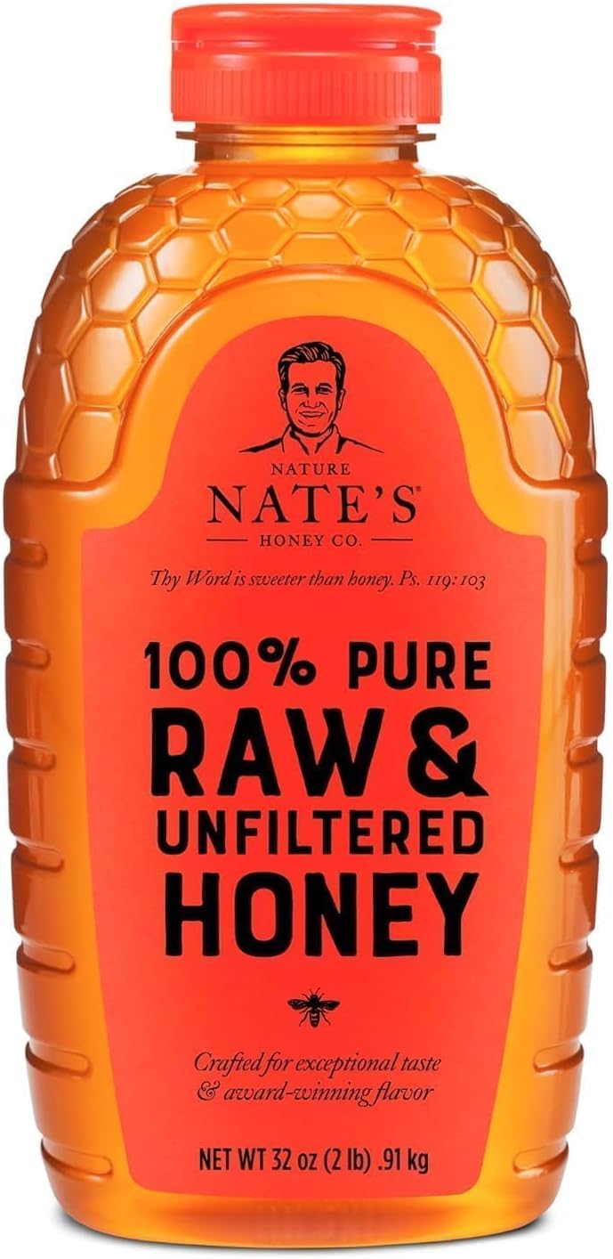 Nature Nate's 100% Pure Raw & Unfiltered Honey; 32-oz. Squeeze Bottle; Certified Gluten Free and OU Kosher Certified; Enjoy Honey's Balanced Flavors, Wholesome Benefits and Sweet Natural Goodness