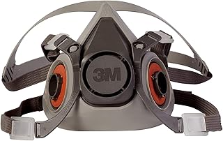 3M Half Facepiece Reusable Respirator 6300, NIOSH, Four-Point Harness, Comfortable Fit, Dual Airline Supplied Air Compatible, Bayonet Connections, Painting, Sanding, Cleaning, Large