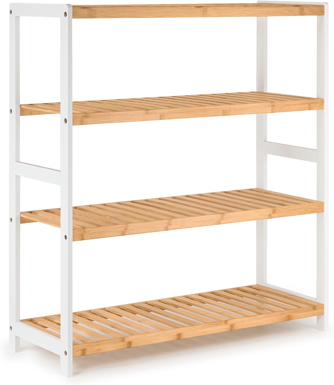 woodluv 4-Tier Shoe Rack, Shoe Storage Organiser, Wooden Storage Rack, Shoe Shelf for Hallway, Living Room, Plants Books, Bedroom,Bathroom - 69D x 26W x 80H cms