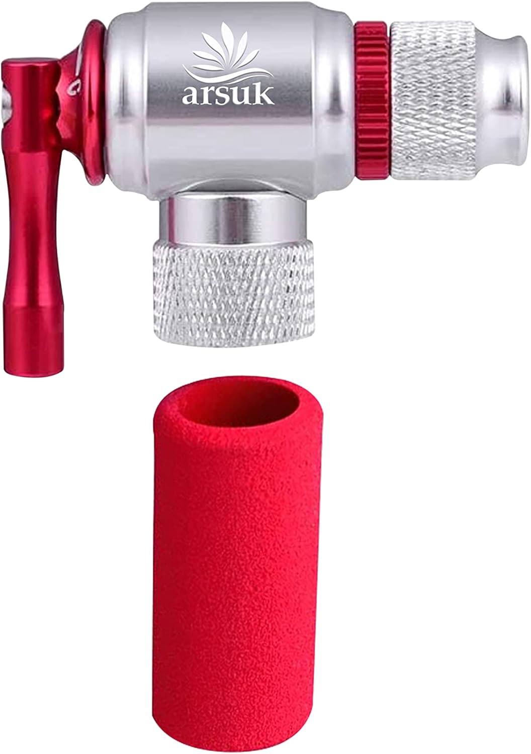 ARSUK CO2 Inflator with Insulated Sleeve Quick & Easy Presta and Schrader Valve Compatible - Bicycle Tire Pump for Road and Mountain Bikes