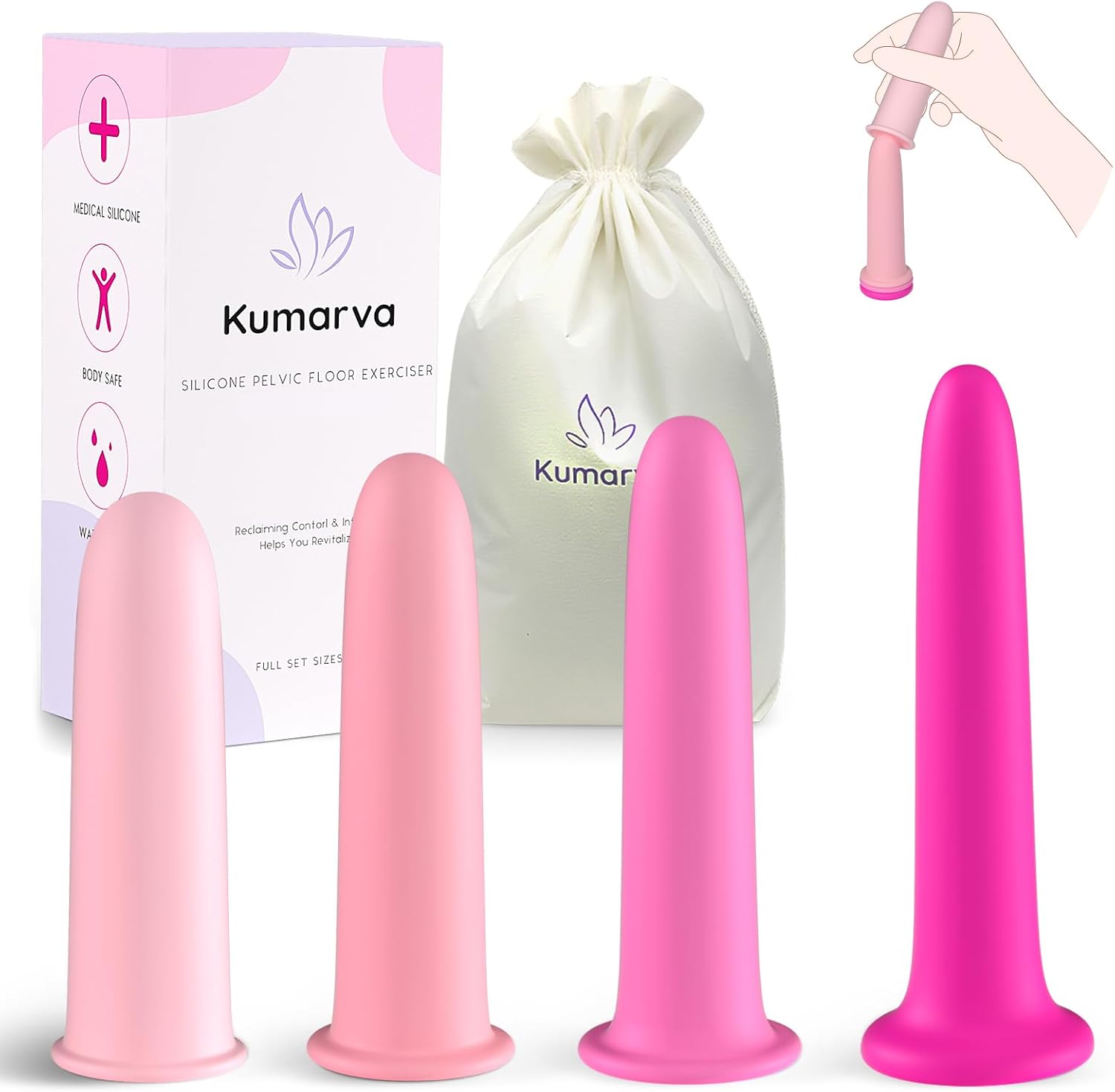 Pelvic Floor Vaginal Dilators Trainer Set, 4 Sizes, Silicone Nesting Sleeve