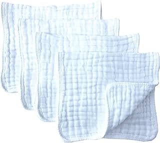 Synrroe Muslin Burp Cloths 4 Pack Large 20" by 10" 100% Cotton 6 Layers Extra Absorbent and Soft