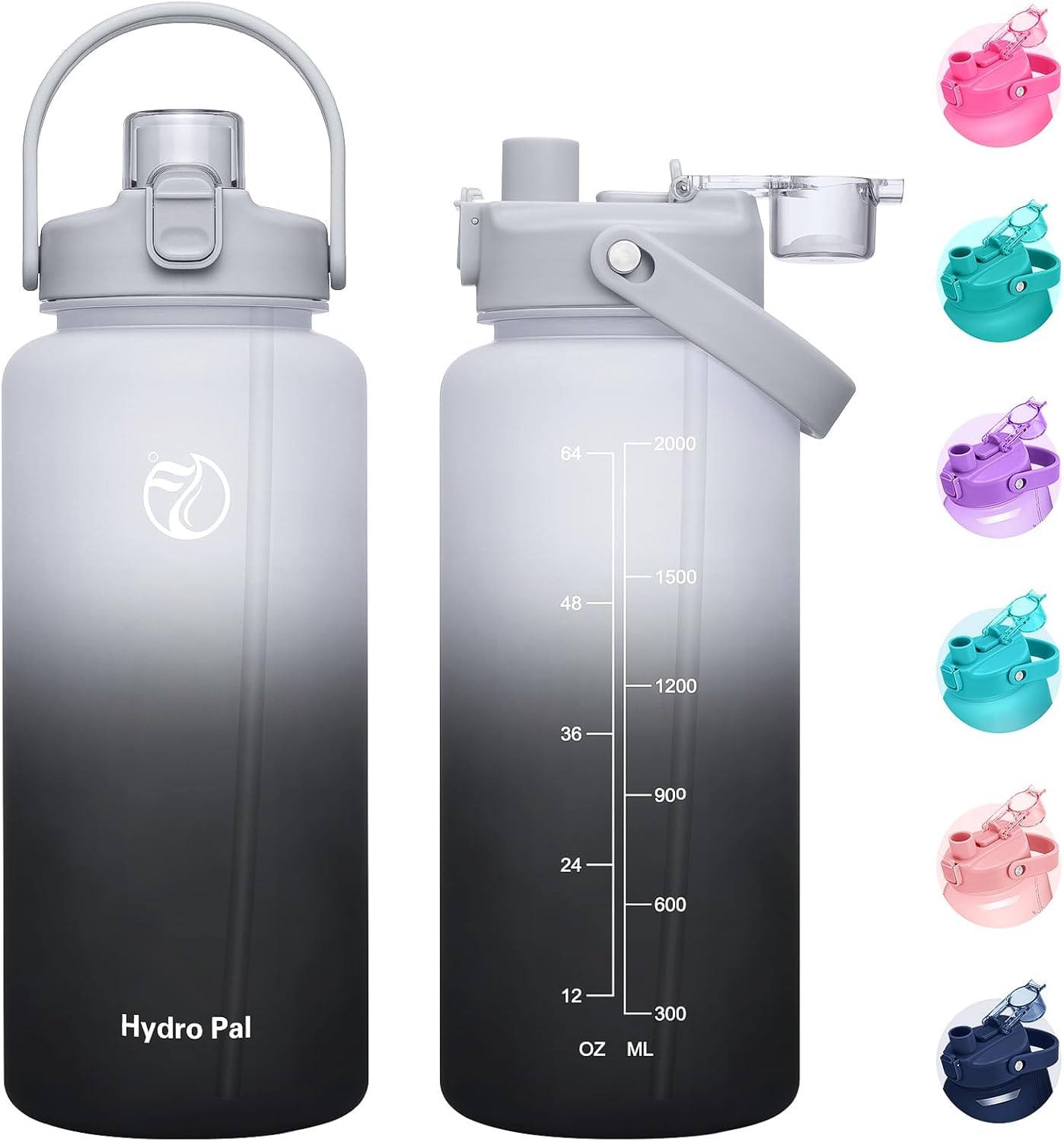 Unistar Half Gallon Water Bottles with 2 Straws, Motivational Gallon Water Bottles with Time Marker, 32 oz / 74 oz / 128 oz Large Bottle for Sports Fitness Gym Camping