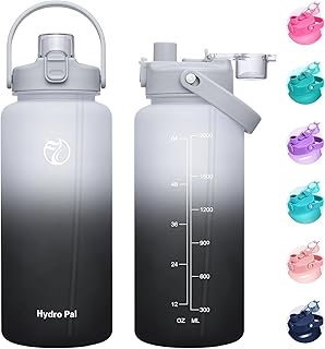 Unistar Half Gallon Water Bottles with 2 Straws, Motivational Gallon Water Bottles with Time Marker, 32 oz / 74 oz / 128 oz Large Bottle for Sports Fitness Gym Camping
