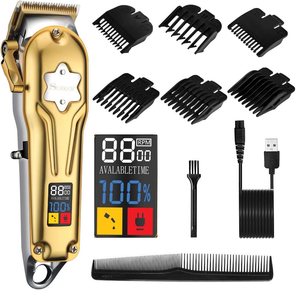 SURKER Hair Clippers Beard Trimmer for Men Professional Hair Trimmer Cordless Barbers Grooming Kit Rechargeable (Silver)