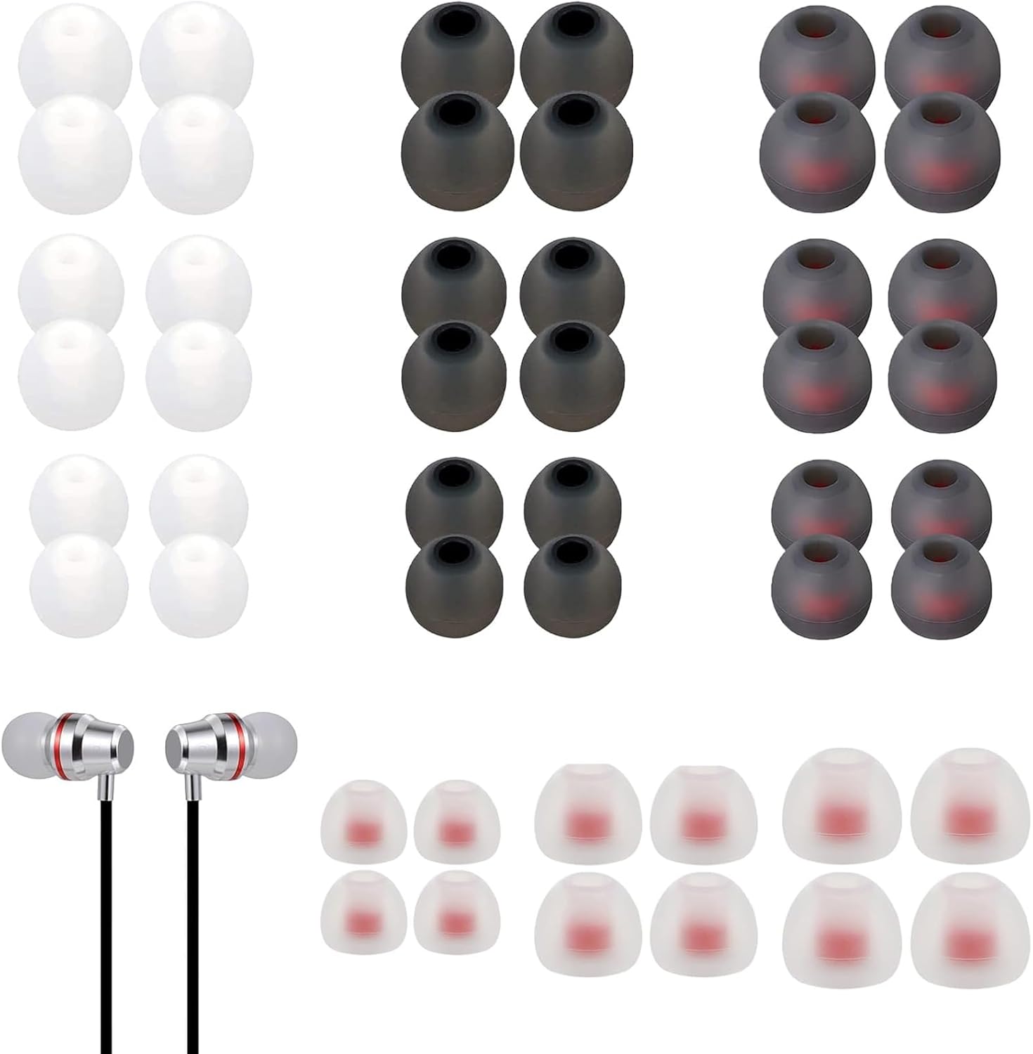 Earbud Tips, 48 PCS Earphone Buds Replacement Tips, Ear Phone Rubber Ends Buds with Noise Isolation and Comfortable, Earbud Replacements 4 Color, 3 Size (S/M/L)