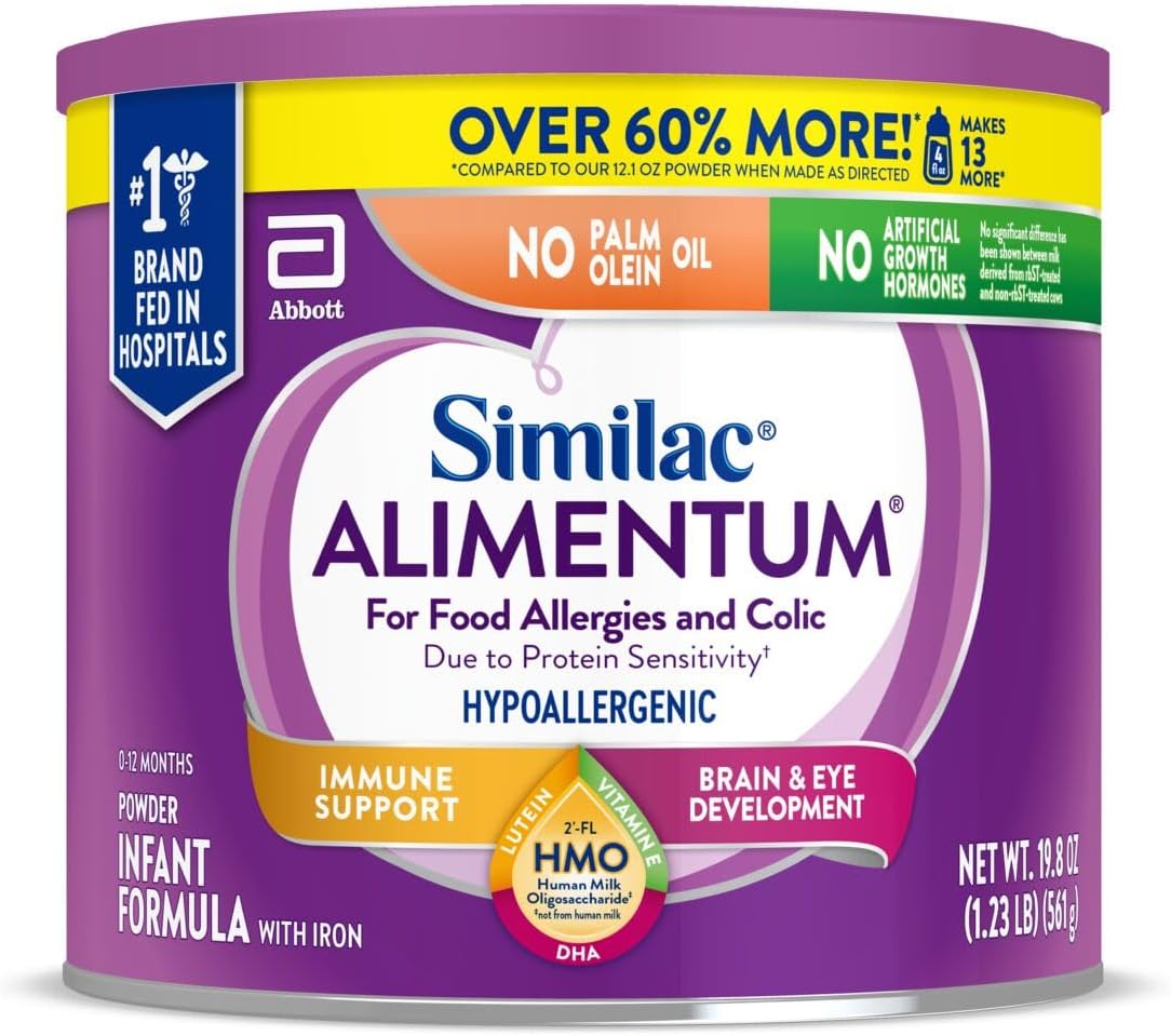 Similac Alimentum With 2'-FL HMO Hypoallergenic Infant Formula, for Food Allergies and Colic Due to Protein Sensitivity, Baby Formula Powder, 19.8-oz Value Can