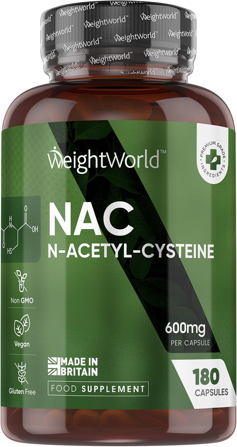 NAC N-Acetyl-Cysteine 600mg - 180 Capsules (6 Months Supply) - 1 per Day - Vegan & Gluten-Free NAC Supplement - Precursor to Glutathione - N-Acetyl-Cysteine Nutritional Supplements - Made in The UK