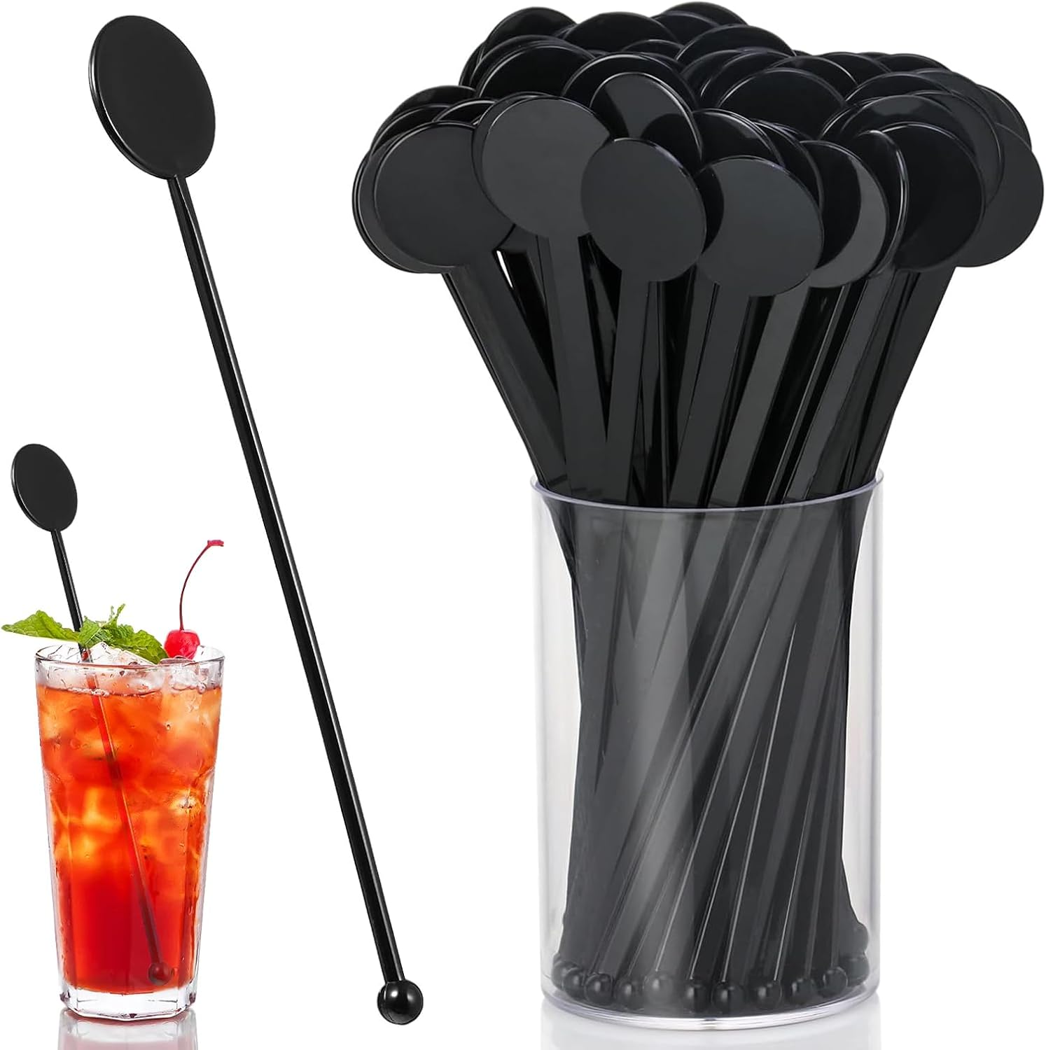 80 Pcs Reusable Cocktail Stirrer, Whiskey Stir Stick Black, 18cm Plastic Stir Stick, Plastic Cocktail Tray Stirr,Drink Stir Stick, Cocktail Stir Stick for Drink Mixing (Black*18cm)