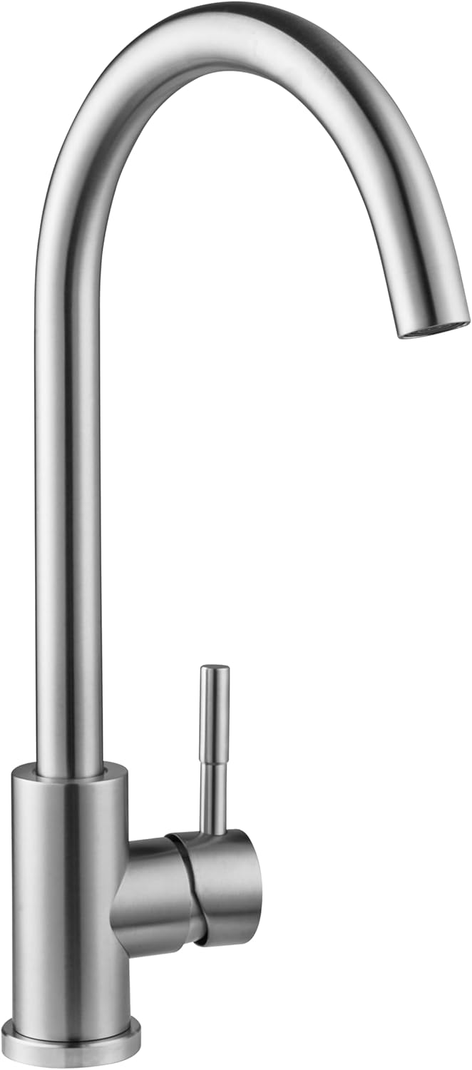 Deva Arc Mono Mixer Kitchen Tap – High Arc Single Lever Monobloc Sink Tap, 360° Swivel Steel Mixer for Hot Cold Water, Kitchen Basin Mixer, Stainless Steel Design