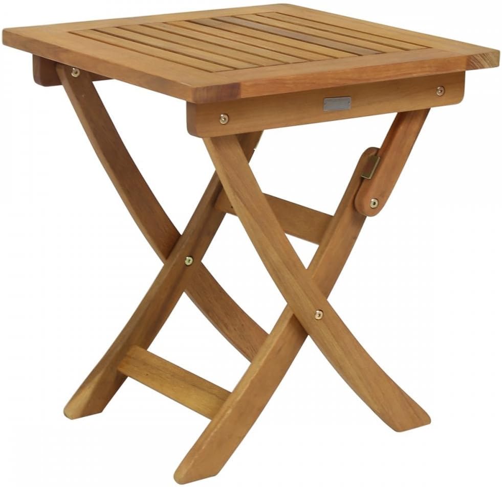 Charles Bentley Wooden, Square, Foldable Table, FSC Certified Eucalyptus Wood, Traditional Design, Oil Coated, Natural Colour, Easy To Clean, Outdoor, Garden, Patio, Friends, Family (50x45x45cm)