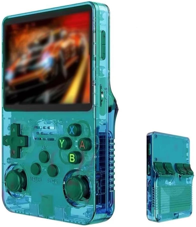 YUYQAQ Keyboy Game Console R36S Retro Handheld with 128G Built-in 21000+ Classic Games, Linux System, 3.5 Inch IPS Screen, Green