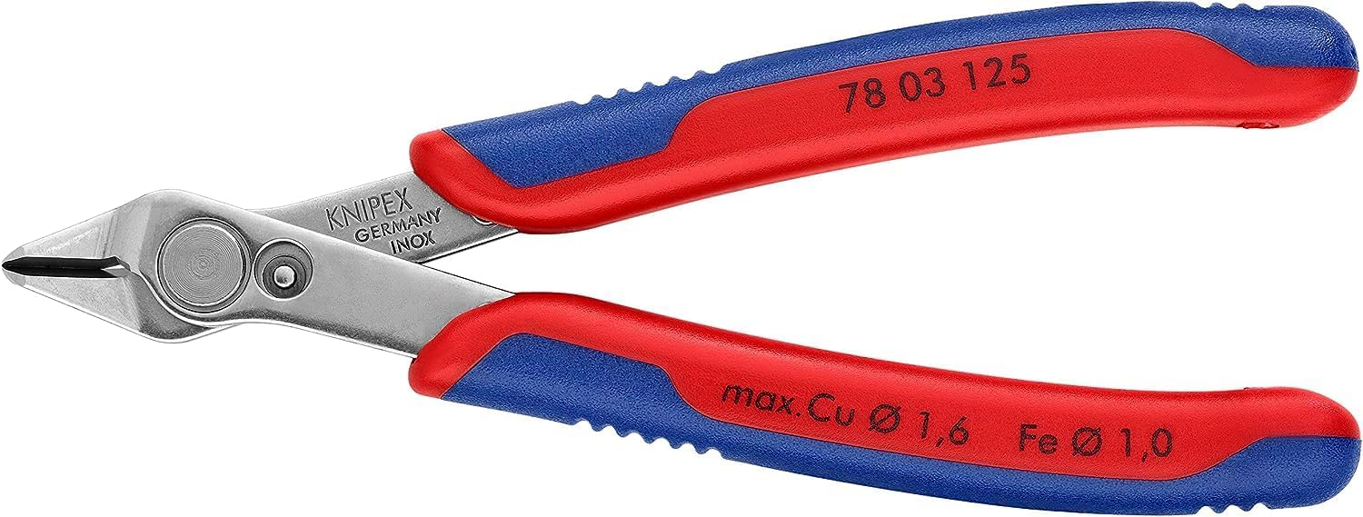 KNIPEX Electronic Super Knips Electronics Diagonal Cutter, 125 mm, Soft Wire(Copper) to 1.6 mm, Medium Hard Wire to 1 mm, Wire Cutter, 78 03 125