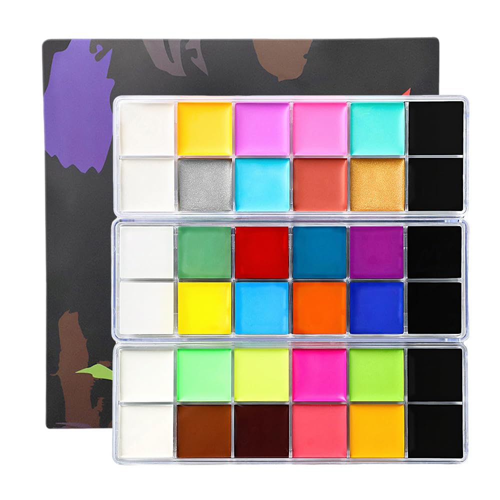 Face Body Paint Oil Palette - Professional Safe Non Toxic Halloween Makeup Painting Kit for Kids & Adults, Flash Colors for Party, Cosplay, SFX, Tattoo, Fancy Dress & Stage Makeup