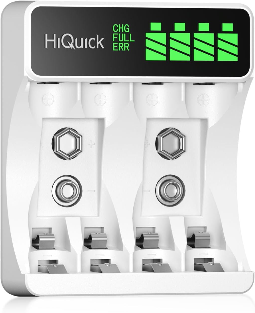 HiQuick LCD 4-slot Battery Charger for AA & AAA Ni-MH Ni-CD Rechargeable Batteries, Type C and Micro USB Input, Fast Charging Function, Intelligent Battery Detection Technology AA AAA Charger