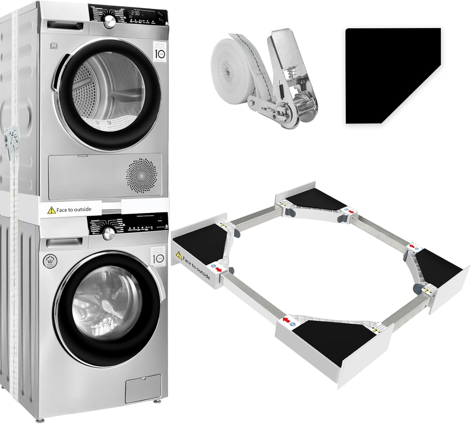 Kiss Core 29 inch Washer Dryer Stacking Kit, Universal Stacking Kit for Washer and Dryer, Adjustable 29"/28"/27"/26"/25"/24" Washer and Dryer Stacking Kit with Ratchet Strap