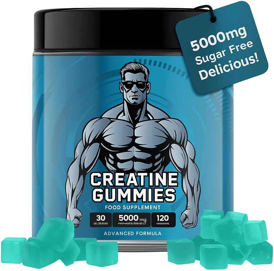 Creatine Gummies – 5000mg per Serving – 120 Sugar-Free Gummies – 1 Month Supply – Blueberry Flavour