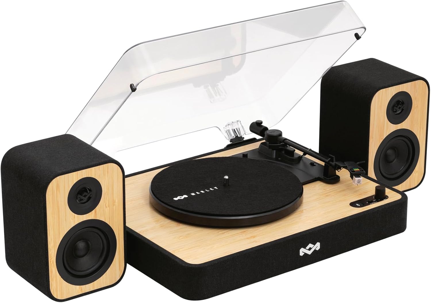 House of Marley Revolution Wireless Turntable with Speakers - Sustainably Made Bluetooth Record Player & Wired 8W Bookshelf Speakers, Easy Set Up Vinyl Player with Dust Cover, Audio-Technica Cartridge