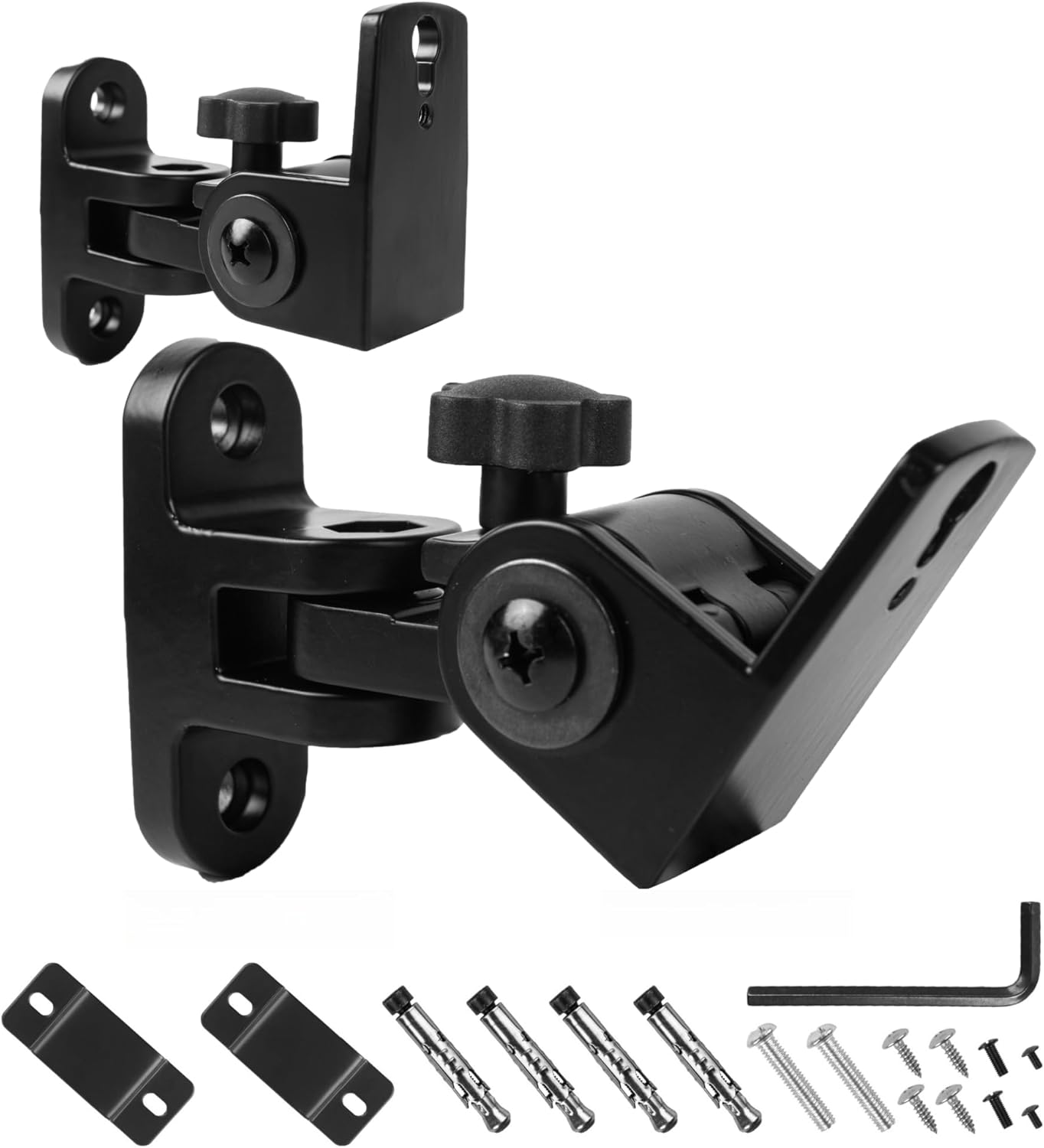 Universal Speaker Wall/Ceiling Mount Brackets,180°Adjustment,2 Packs Black Metal Wall Mount for Small Speakers,Bookshelf Speakers,Surround Sound Speakers Holder-Support up to 30lbs