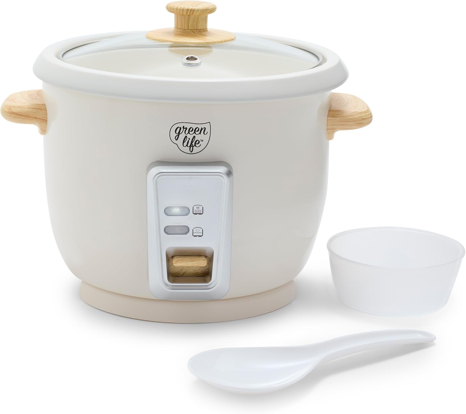 GreenLife Electric Rice Cooker, 3-Cups Uncooked/6-Cups Cooked, Removable PFAS-Free Nonstick Pot, One-Switch Design, Auto Keep Warm, Small Space Saving, Rice Paddle, Soup, Grains, Oatmeal, 1.5 QT, Cream