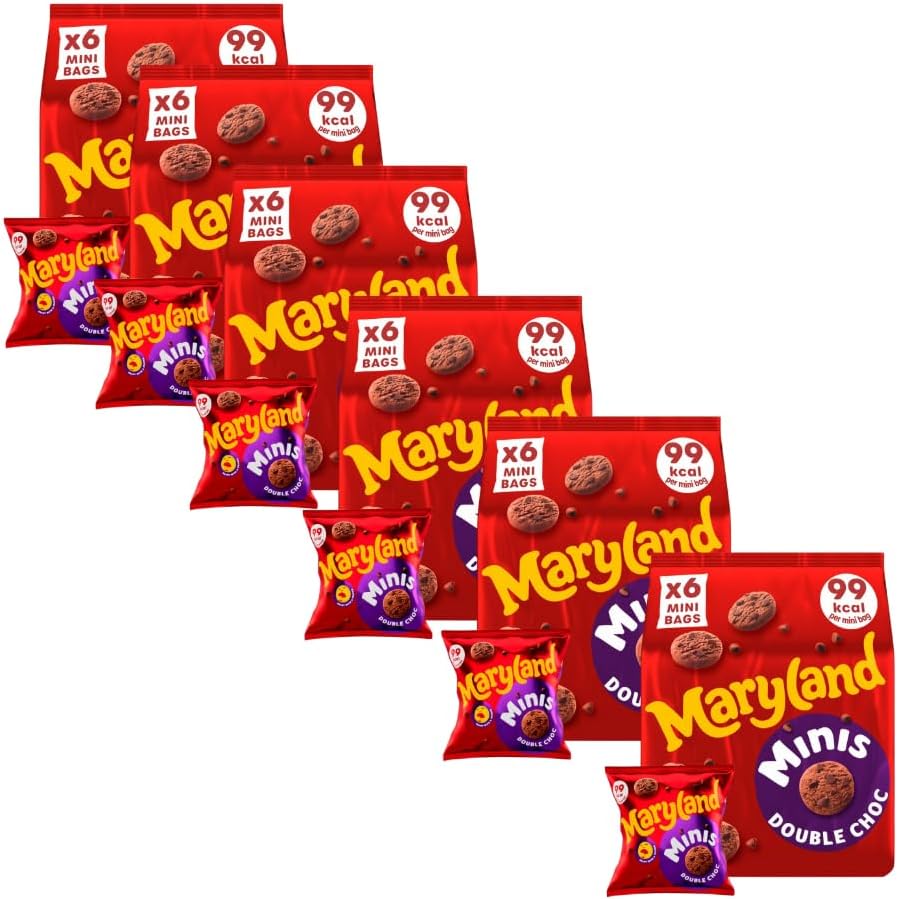 Mini Biscuits Bundle with Maryland Minis Double Chocolate Chip Cookies (6x19.8g) - 6 Pack | Mini Chocolate Flavoured Cookies Containing Chocolate Chips, Suitable For Vegetarians.