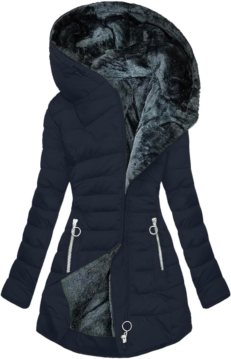 Winter Coats for Women Long Faux Fur Jacket Thick Warm Hoodie Zip Up Fleece Lined Jacket Plus Size Down Jacket