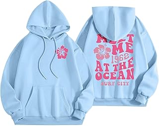 Pink Palm Puff Hoodie for Teen Girls Long Sleeve Preppy Casual Graphic Sweatshirts Drawstring Pullover Cute Oversized Hoodie
