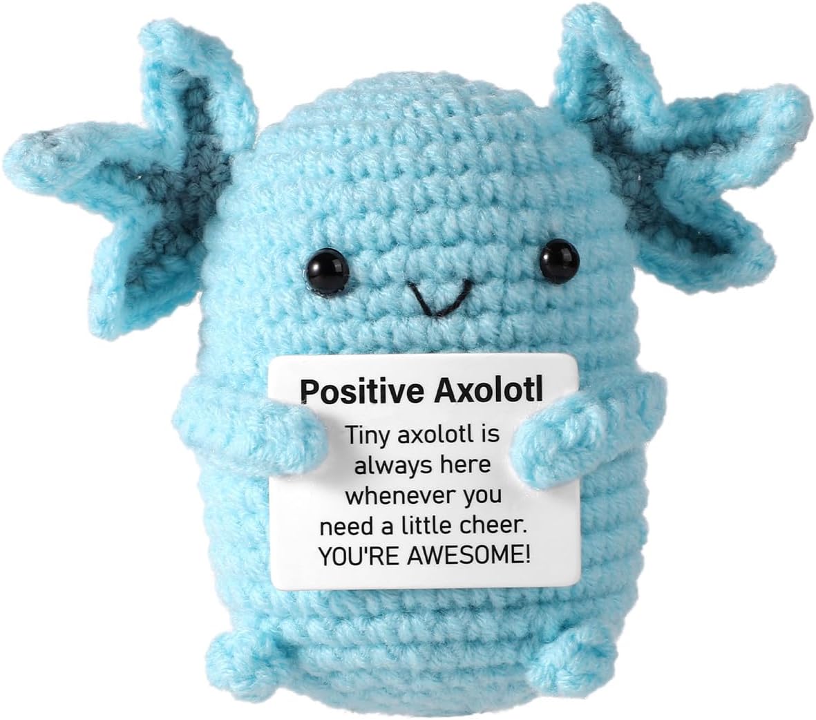 TOYMIS Positive Axolotl Crochet, Cute Creative Crochet Kit Soft Support Doll Mini Axolotl Crochet Toy Uplifting Knitting Toy Birthday Emotional Support Gifts for Office Party Decorations (Blue)