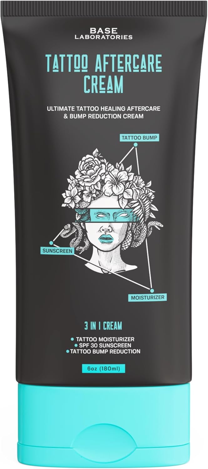 Base Labs Tattoo Aftercare Cream | 3 in 1 Cream | Moisturizer, SPF and Bump Reduction | For Post-Tattoo Care | 180ml