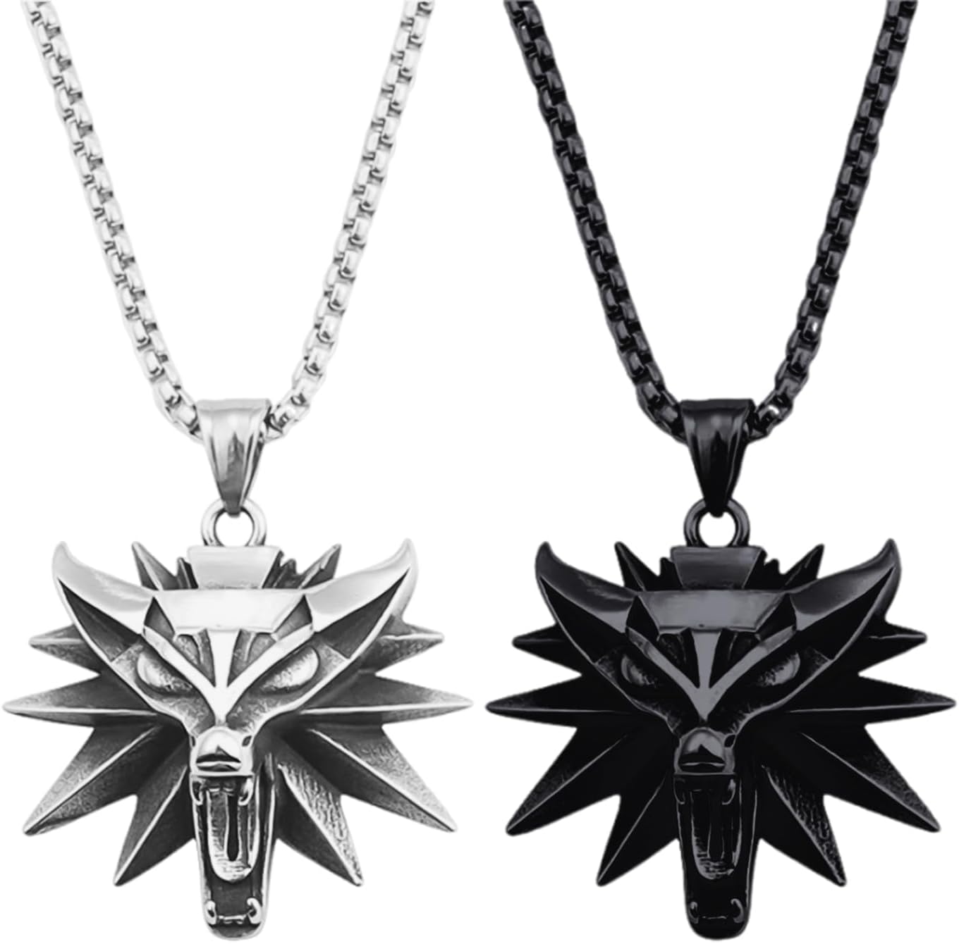 VBRHFRIF 2 Men'S Wolf Head Pendant Necklaces, Clothing Decoration Necklaces, Interesting Pendant Necklaces, Stainless Steel Pendant Necklaces