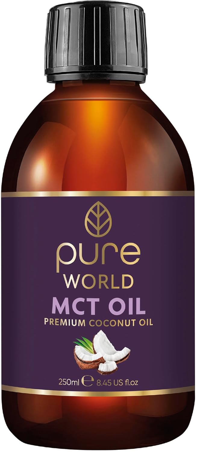 Pure World Natural MCT Coconut Oil 250ML 100% Pure and Undiluted. Premium Quality Coconut Oil. Natural C8 & C10 Vegan…